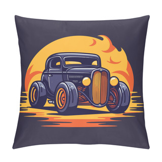 Personality  An Old Fashioned Car With Flames In The Background Pillow Covers