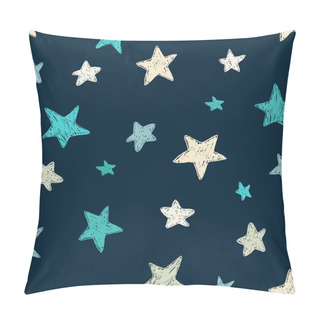 Personality  Vector Kids Pattern With Doodle Textured Stars. Vector Seamless Background, Blue, Gray, White, Scandinavian Style Pillow Covers