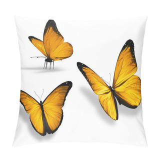 Personality  Three Yellow Butterfly, Isolated On White Background Pillow Covers