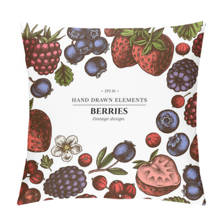 Personality  Colored Elements Design With Strawberry, Blueberry, Red Currant, Raspberry, Blackberry Pillow Covers