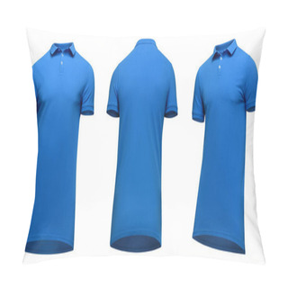 Personality  Blank Template Men Blue Polo Shirt Short Sleeve, Front And Back View Half Turn Bottom-up, Isolated On White Background With Clipping Path. Mockup Concept T-shirt For Design And Print Pillow Covers