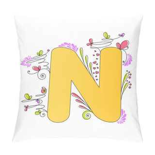 Personality  Colorful Floral Alphabet. Letter N Pillow Covers