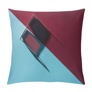 Personality  Top View Of 3d Glasses With Long Shadow On Blue And Bordo Background Pillow Covers