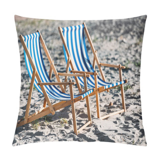Personality  Striped Beach Chairs And Cooler On Sandy Coast Pillow Covers