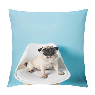 Personality  White Chair With Fawn Color Pug Dog Sitting On Blue Background Pillow Covers