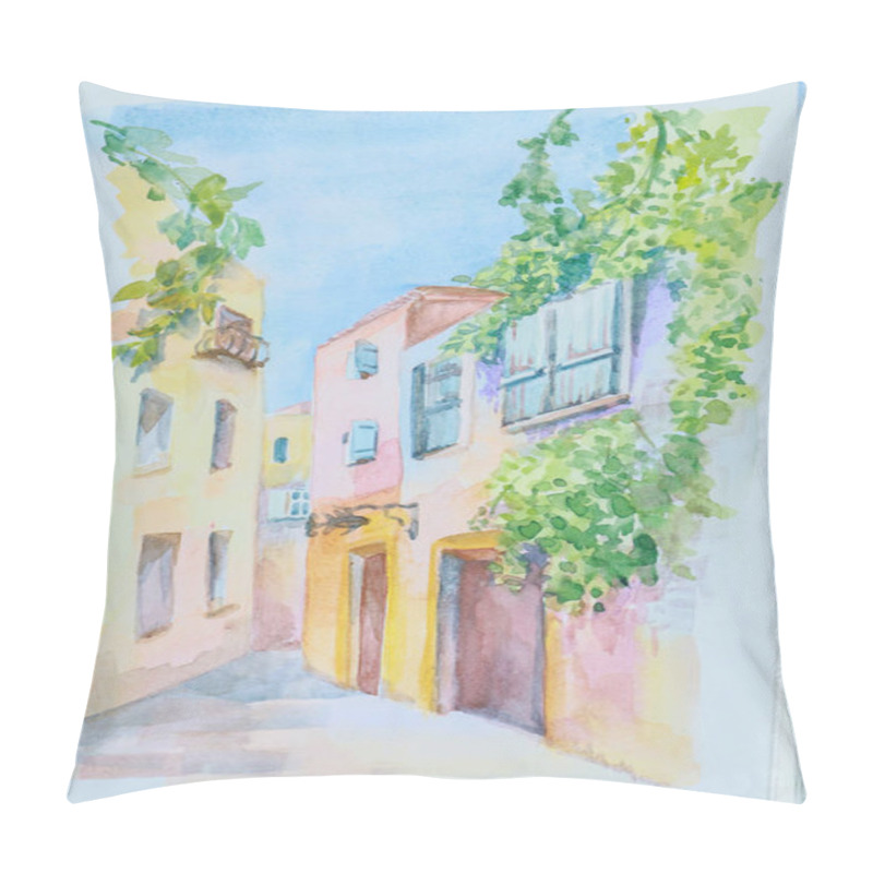 Personality  On a white paper, a cityscape of the streets of the European old pillow covers