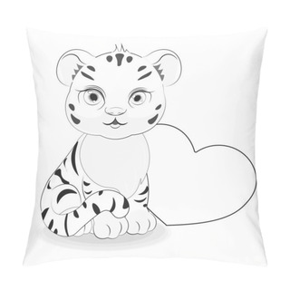 Personality  Coloring Book Tiger Symbol 2022, 2034 New Year With Heart, Picture In Hand Drawing Cartoon Style, For T-shirt Wear Fashion Print Design, Greeting Card, Postcard. Baby Shower. Party Invitation Pillow Covers