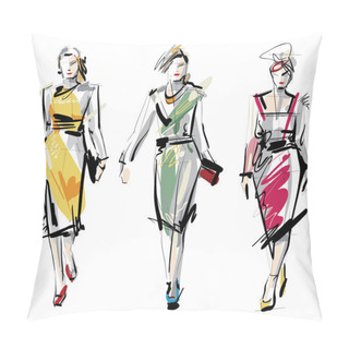 Personality  Fashion Models. Sketch Pillow Covers