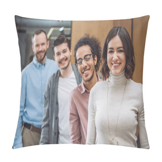 Personality  Group Of Successful Businesspeople Standing In Row And Looking At Camera At Office Pillow Covers