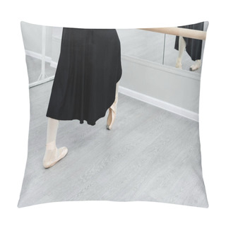 Personality  Cropped View Of Ballerina In Black Dress Training At Barre In Studio Pillow Covers