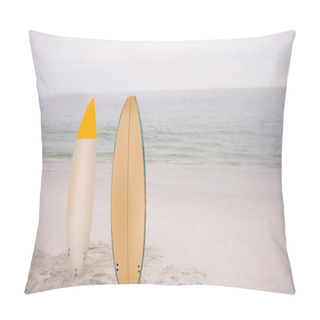 Personality  Two Surfboard Standing In Sand Pillow Covers