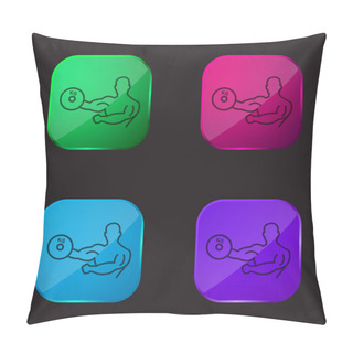 Personality  Bodybuilder Carrying Weight On One Hand Outline Four Color Glass Button Icon Pillow Covers