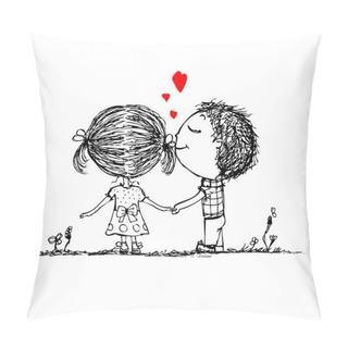 Personality  Couple In Love Together, Valentine Sketch For Your Design Pillow Covers