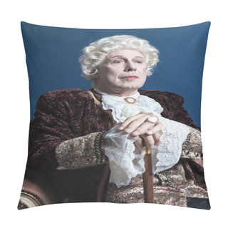 Personality  Retro Baroque Man With White Wig Holding A Walking Stick Sitting Pillow Covers