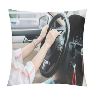 Personality  Partial View Of Woman Honking Horn While Driving Car Pillow Covers