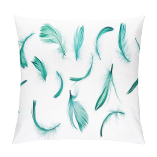 Personality  Seamless Background With Green Lightweight Feathers Isolated On White Pillow Covers