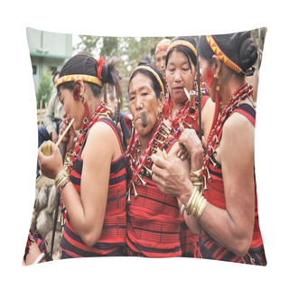 Personality  Naga Tribe Women Smoking Pipe, Kohima, Kisama Village, Nagaland, North East, India    Pillow Covers