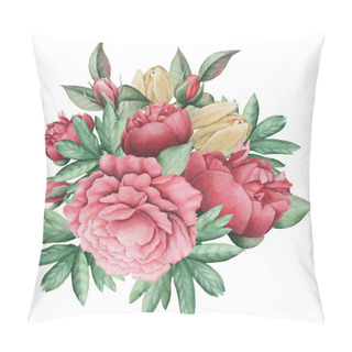 Personality  Vector Illustration Of Watercolor Charming Combination Of Flowers And Leaves, Isolated On White Background Pillow Covers