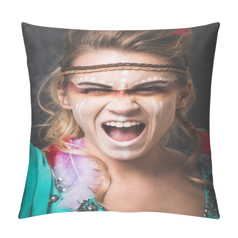 Personality  American Indian warrior with paint face pillow covers