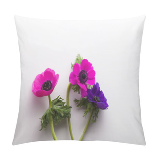 Personality  Three Colorful Anemones Isolated On White Background, Spring Concept  Pillow Covers