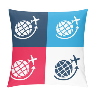 Personality  Airplane Flying Around Earth Grid Blue And Red Four Color Minimal Icon Set Pillow Covers