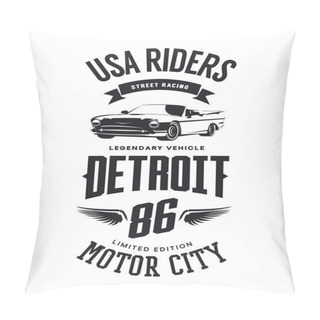 Personality  Vintage Cabriolet Vehicle T-shirt Vector Logo On White Background.Premium Quality Classic Car Logotype Tee-shirt Emblem Illustration. Detroit, Michigan Street Wear Superior Retro Tee Print Design. Pillow Covers