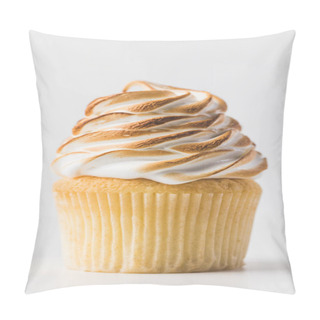 Personality  Close Up View Of Sweet Cupcake With Meringue Isolated On White Pillow Covers