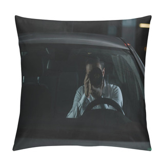 Personality  Front View Of Male Private Detective Spying By Camera With Object Glass From His Car Pillow Covers