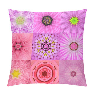 Personality  Collection Of Nine Pink Concentric Flower Mandalas Kaleidoscope Pillow Covers
