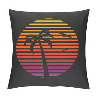 Personality  Palm Tree Logo On Sunset Background And Flying Plane Pillow Covers