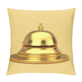 Personality  Golden Hotel Service Bell Call On A Golden Pedestal On A Yellow Background. 3d Rendering Pillow Covers