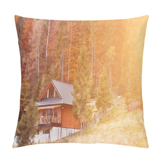 Personality  Closeup Of A Cozy Suburban House. Nestled Amidst Lush Greenery, The Intricate Design Of A House Window Stands Out Against The Backdrop Of A Dark Shingled Roof. Pillow Covers