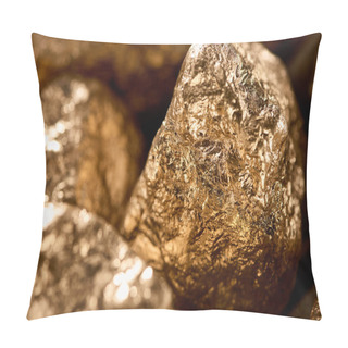 Personality  Selective Focus Of Golden Textured Shiny Stone In Daylight Pillow Covers