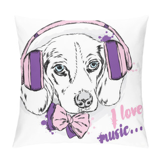 Personality  Cool Dog With Headphones And Tie. Cute Puppy. Pillow Covers