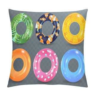 Personality  Swim Rings Set On Transparent Background. Inflatable Rubber Toy. Lifebuoy Colorful Vector Collection. Summer. Realistic Summertime Illustration. Summer Vacation Or Trip Safety. Pillow Covers