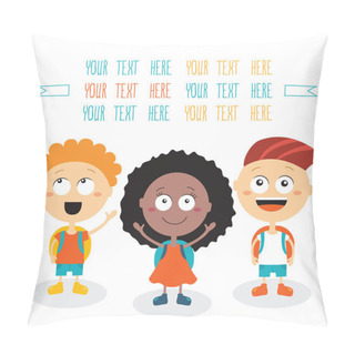 Personality  Group Of Happy Children Smiling On White Background Back To School Theme Pillow Covers