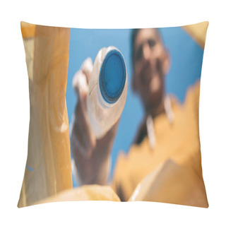 Personality  Young Man Throwing Plastic Bottles In The Trash Pillow Covers