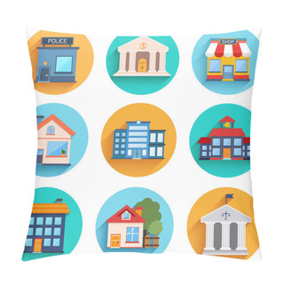 Personality  Modern Flat Vector Buildings Set. Pillow Covers