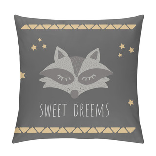 Personality  Vector Illustartion With Cute Animal On Dark Background. Funny Raccoon. Retro Style. Perfect Fo Kids Cards, Posters, Book Illustration And Other Design Projects. EPS10 Pillow Covers