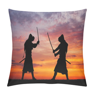 Personality  Silhouette Of Two Samurais In Duel.  Pillow Covers
