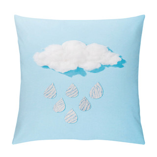 Personality  Top View Of Cotton Candy Cloud With Glitter Raindrops On Blue Pillow Covers