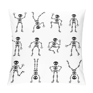 Personality  Vector Elements For Halloween Design. Simple Dancing Skeletons. Various Skeletal Poses Isolated. Funny Skeletons In Different Poses. Pillow Covers