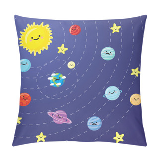 Personality  Solar System With Cute Smiling Planets, Sun And Moon.  Pillow Covers