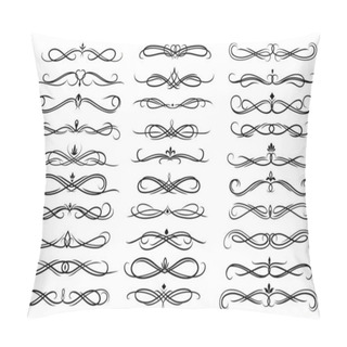 Personality  Floral Vintage Dividers, Borders And Embellishment. Monochrome Headers Vector Set. Flourishes, Curls Or Flowers Calligraphic Elegant Swirl Elements, Retro Victorian Decor Isolated On White Background Pillow Covers