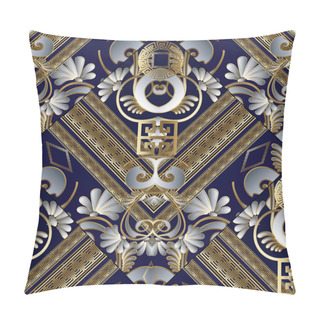 Personality  Striped Floral Vector Seamless Pattern. Greek Key Meanders Pillow Covers