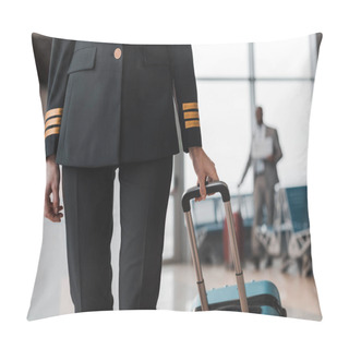Personality  Cropped Shot Of Female Pilot With Suitcase Walking By Airport Lobby Pillow Covers