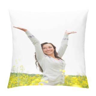 Personality  Young Woman Cheering Pillow Covers
