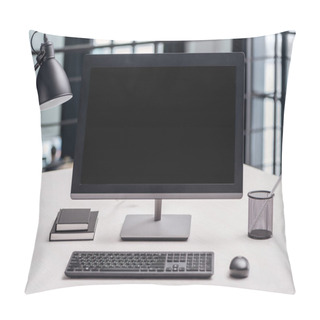 Personality  Computer Monitor With Blank Screen And Stationery At Workplace Pillow Covers