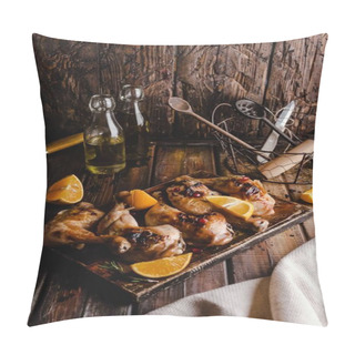 Personality  Tasty Grilled Chicken Legs With Slices On Orange Pillow Covers