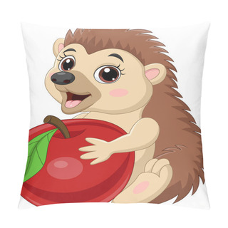 Personality  Vector Illustration Of Cartoon Baby Hedgehog Holding Red Apple Pillow Covers